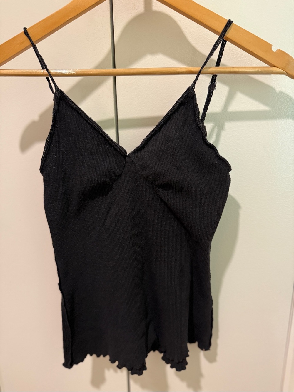 We The Free Black Ribbed Lace-Trim Camisole